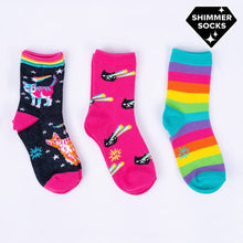 Load image into Gallery viewer, Sock It to Me Space Cats Youth Crew Socks 3-Pack