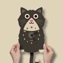 Load image into Gallery viewer, Popclox Kitten Pendulum Clock - Wood