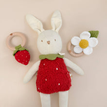 Load image into Gallery viewer, The Blueberry Hill Teether Strawberry Red Cotton Crochet Rattle Baby Toy