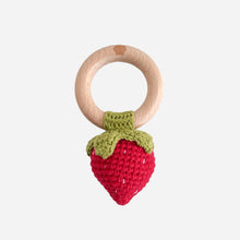 Load image into Gallery viewer, The Blueberry Hill Teether Strawberry Red Cotton Crochet Rattle Baby Toy