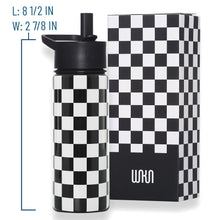 Load image into Gallery viewer, Wildkin Black & White Checkered Stainless Steel Water Bottle – 18 oz