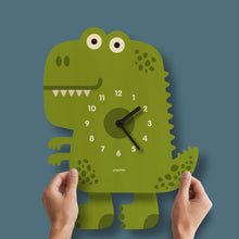 Load image into Gallery viewer, Popclox Dinosaur Pendulum Clock - Wood