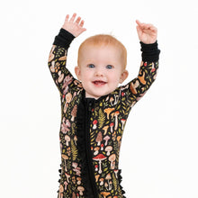 Load image into Gallery viewer, Jammie Session Mystic Mushrooms Ruffle Bamboo Baby Romper