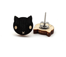 Load image into Gallery viewer, Unpossible Cuts Cat Earrings - Black Wood