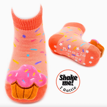 Load image into Gallery viewer, Boogie Toes Sweet Cupcake Non-Slip Rattle Socks