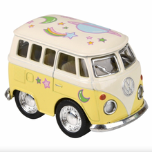 Load image into Gallery viewer, VW Flower Power Bus Pull Back Toy – 2" Die-Cast Pastel Mini Bus