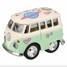 Load image into Gallery viewer, VW Flower Power Bus Pull Back Toy – 2" Die-Cast Pastel Mini Bus