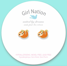 Load image into Gallery viewer, Girl Nation Playful Sloth Cutie Stud Earrings
