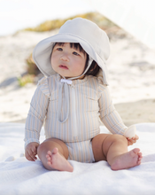Load image into Gallery viewer, Quincy Mae Byron Rashguard Blue and Butterscotch Stripe Size 3-6m
