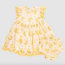 Load image into Gallery viewer, Pink Chicken Baby Girls Cynthia Dress Set Bright Yellow Eyelet Size 6/12m