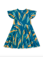 Load image into Gallery viewer, Tea Collection Flutter Sleeve Twirl Dress Blue & Yellow Macaw