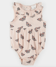 Load image into Gallery viewer, Petit Lem Monarch Print on Ribbed Cherry Blossom Bubble Romper