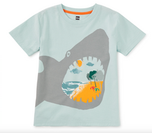 Load image into Gallery viewer, Tea Collection Shark Bite Beach Graphic Tee Blue Glow Size 7