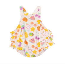 Load image into Gallery viewer, Angel Dear Ruffle Sunsuit Tropical Market Fruit