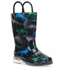 Load image into Gallery viewer, Western Chief Dinosaur Friends Lighted Rain Boot Black