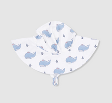 Load image into Gallery viewer, Angel Dear Wide Brim Sun Hat Bubbly Sailor Whales Blue