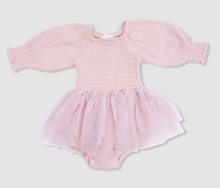 Load image into Gallery viewer, Angel Dear Long Sleeve Smocked Bubble with Tutu Solid Muslin Lotus
