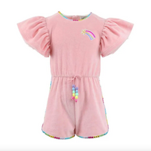 Load image into Gallery viewer, Lola And The Boys Velour Rainbow Gems Romper Pink