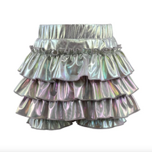 Load image into Gallery viewer, Lola And The Boys Hologram Ruffle Skort Silver
