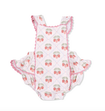 Load image into Gallery viewer, Angel Dear Ric Rac Ruffle Sunsuit Sweet Strawberries