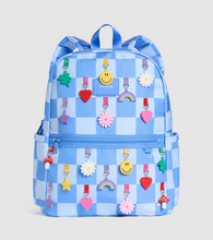 Load image into Gallery viewer, State Bags Kane Double Pocket Backpack Charms Blue Checkerboard