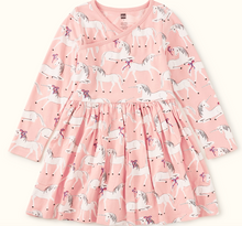 Laden Sie das Bild in den Galerie-Viewer, Tea Collection Long Sleeve Wrap Neck Dress Royal Meadow Unicorns