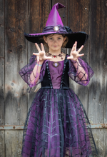 Load image into Gallery viewer, Great Pretenders Amethyst Spider Witch Dress & Hat