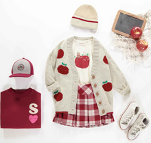 Load image into Gallery viewer, Souris Mini Beige Knitted Vest Relax Fit With Jacquard Print Of Red Apples