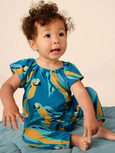 Load image into Gallery viewer, Tea Collection Flutter Sleeve Baby Romper Blue & Yellow Macaw