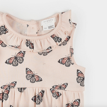 Load image into Gallery viewer, Petit Lem Monarch Print on Ribbed Cherry Blossom Bubble Romper