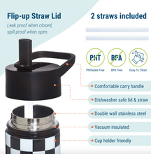 Load image into Gallery viewer, Wildkin Black and White Checkered 14 oz Stainless Steel Water Bottle