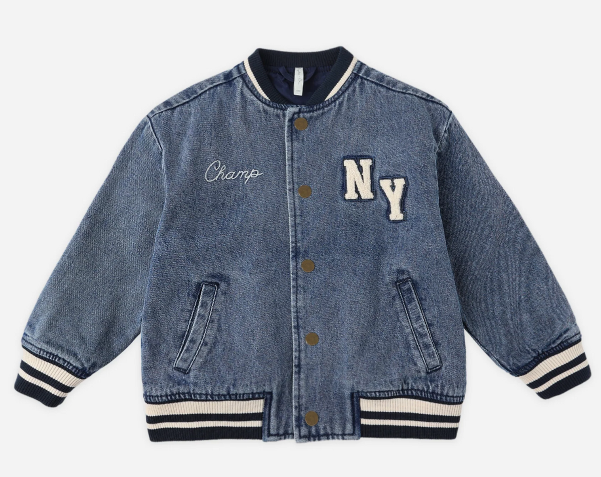 ジャケット・アウター DENIM HOOD VARSITY JACKET INDIGO Quigley DENIM HOOD VARSITY JACKET INDIGO Quigley