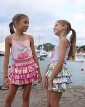 Load image into Gallery viewer, Lola And The Boys Hologram Ruffle Skort Silver
