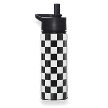 Load image into Gallery viewer, Wildkin Black & White Checkered Stainless Steel Water Bottle – 18 oz