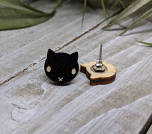 Load image into Gallery viewer, Unpossible Cuts Cat Earrings - Black Wood