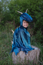 Load image into Gallery viewer, Great Pretenders Starry Night Dragon Teal/Gold Cape