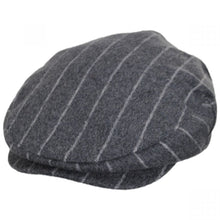 Load image into Gallery viewer, A charcoal-colored striped hat with a small brim.