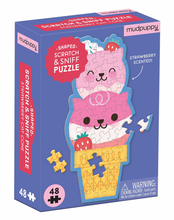 Load image into Gallery viewer, Mudpuppy Strawberry Cat Cone 48 Piece Scratch and Sniff Shaped Mini Puzzle
