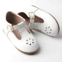 Load image into Gallery viewer, Consciously Baby Leather Petal T-Bar Cotton Hard Sole Size 5 Toddler