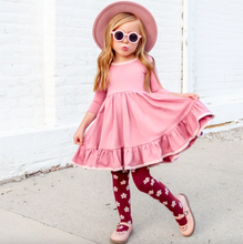 Load image into Gallery viewer, Little Stocking Co. Burgundy Flower Knit Tights