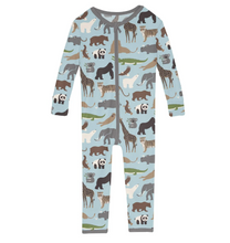 Load image into Gallery viewer, Kickee Pants Spring Sky Zoo Print Single Zipper Convertible Sleeper