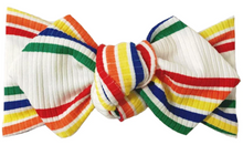 Load image into Gallery viewer, Eyee Kids Top Knot Headband Retro Rainbow Stripe Size 6m+
