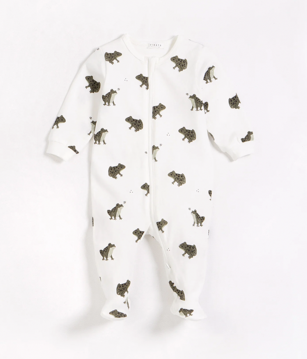 Firsts by Petit Lem Frog Print on Off-White Sleeper Size 12m
