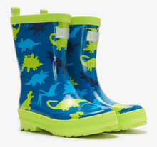 Laden Sie das Bild in den Galerie-Viewer, Hatley Echte Dinos Glänzende Regenstiefel & Passende Socken Marokkanisches Blau