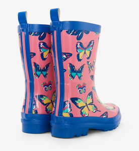 Hatley Vibrant Butterflies Shiny Rain Boots Size 2 Youth