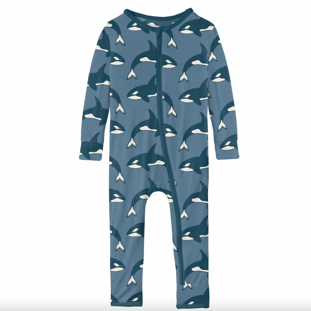 Kickee Pants Print Coverall With Zipper Parisian Blue Orca Size 9-12m
