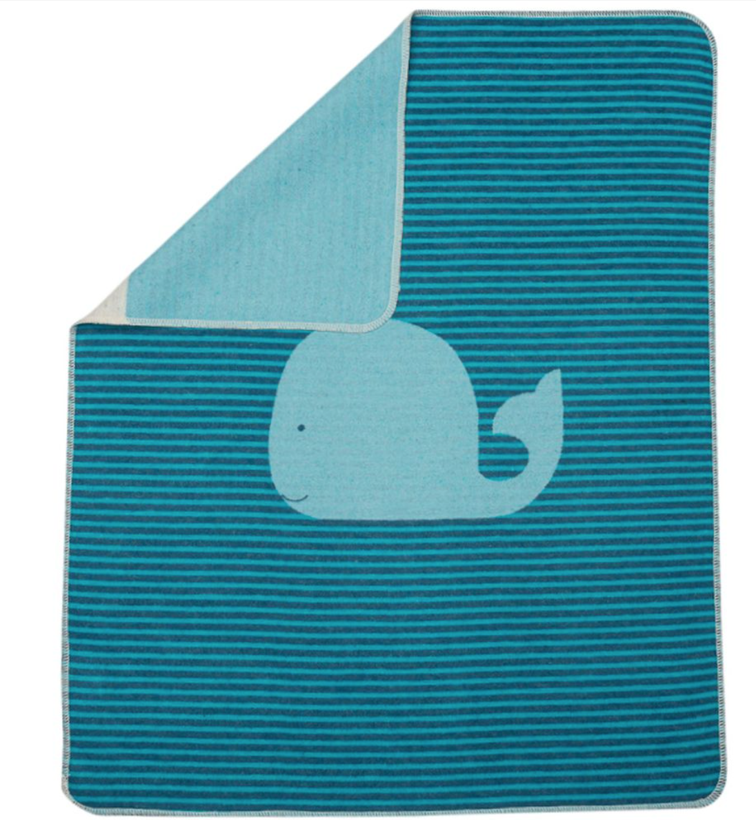 David Fussenegger Juwel Baby Blanket Whale Stripes Blue Silver Moon Kids