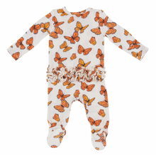 Load image into Gallery viewer, Angel Dear 2 Way Zipper Ruffle Back Footie Mariposa Monarca Size 18-24m