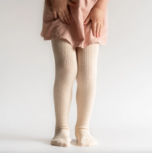Load image into Gallery viewer, Little Stocking Co. Vanilla Cable Knit Tights Size 7-8y