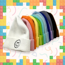 Load image into Gallery viewer, Smiley Face Knit Beanie – Fun &amp; Stretchy for Kids &amp; Teens
